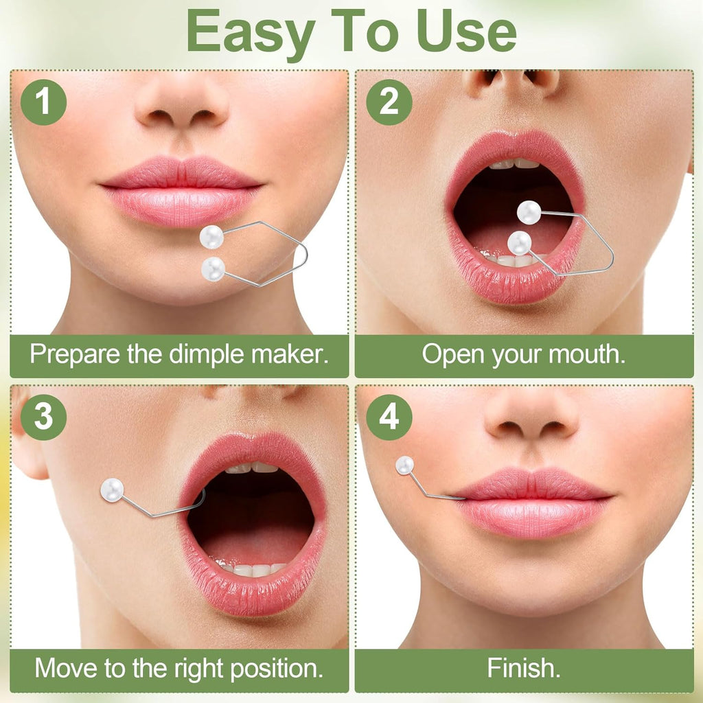 2pcs Natural Dimple Maker for Cheeks, White Facial Muscle Dimple Trainer Shaper, Facial Exerciser Tools for Beautiful Smile