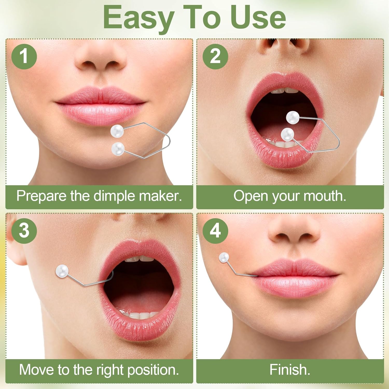 2pcs Natural Dimple Maker for Cheeks, White Facial Muscle Dimple Trainer Shaper, Facial Exerciser Tools for Beautiful Smile