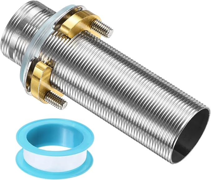 uxcell Faucet Mount Extension Shank 4"x 1.25" Stainless Steel Pipe Faucet Extension Nipple Locknut Kit with Stainless Steel Thick Anti-Loose Nut and Gasket Fittings for Basin