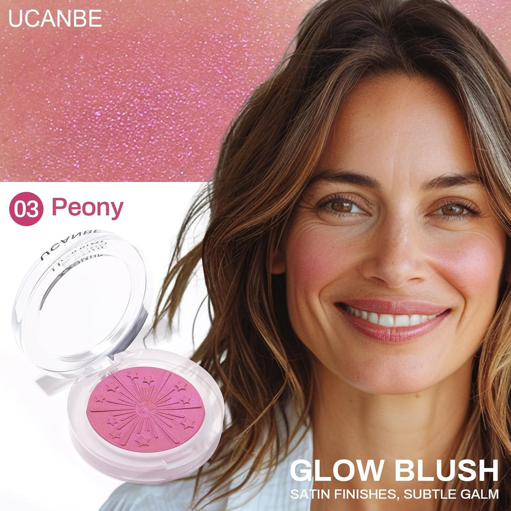 UCANBE Baked Blush for Cheek, Glow Blushing Palette - Seamless Silky Blendable Powder Blush Makeup Palette, Delivering Long Last Natural Ruddy Complexion, 03 Peony