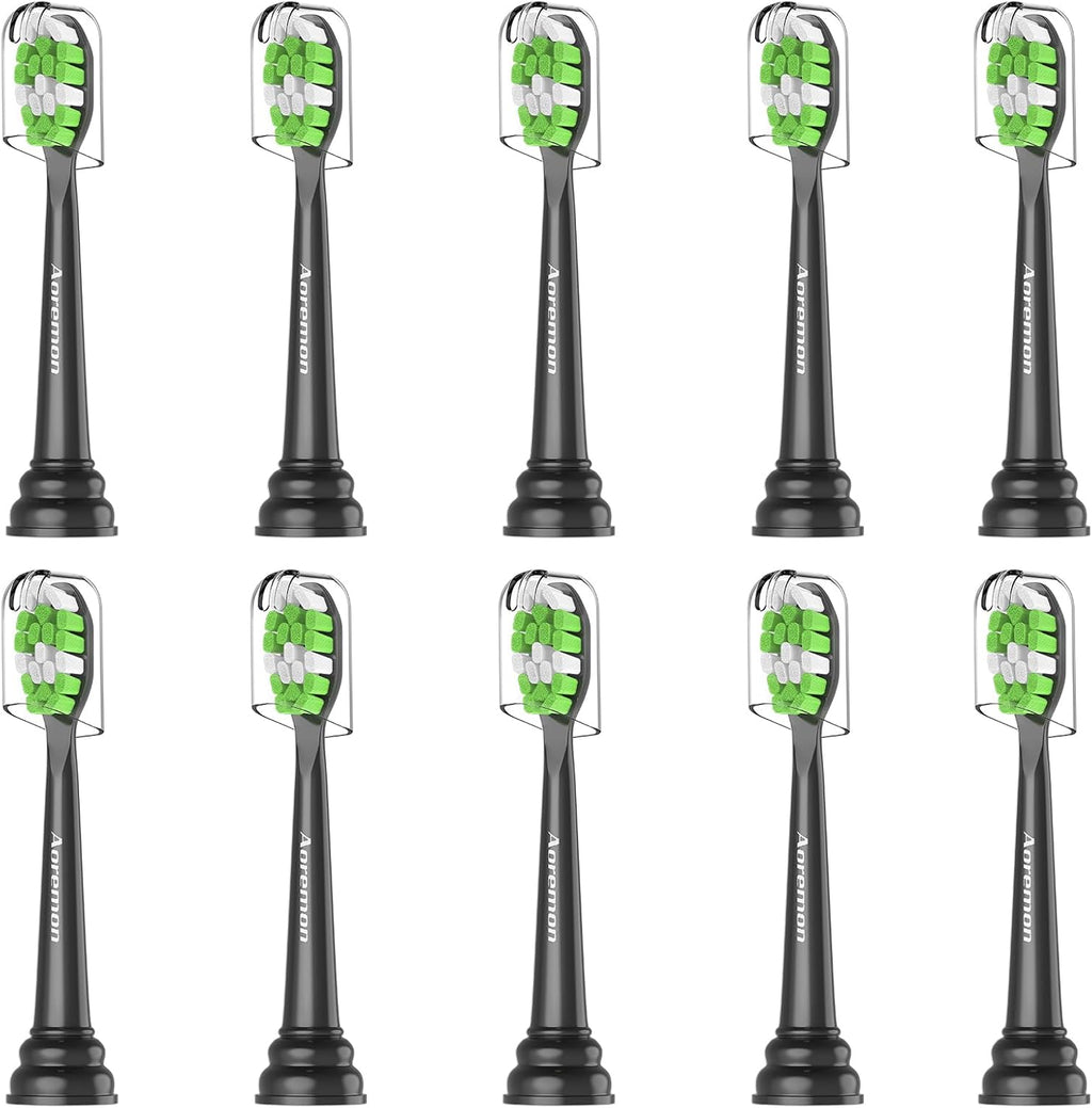 Aoremon Toothbrush Replacement Heads for Phillips Sonicare Replacement Brush Head Compatible with Most Philips Sonicare Click-on Electric Toothbrush, Black 10 Pcs