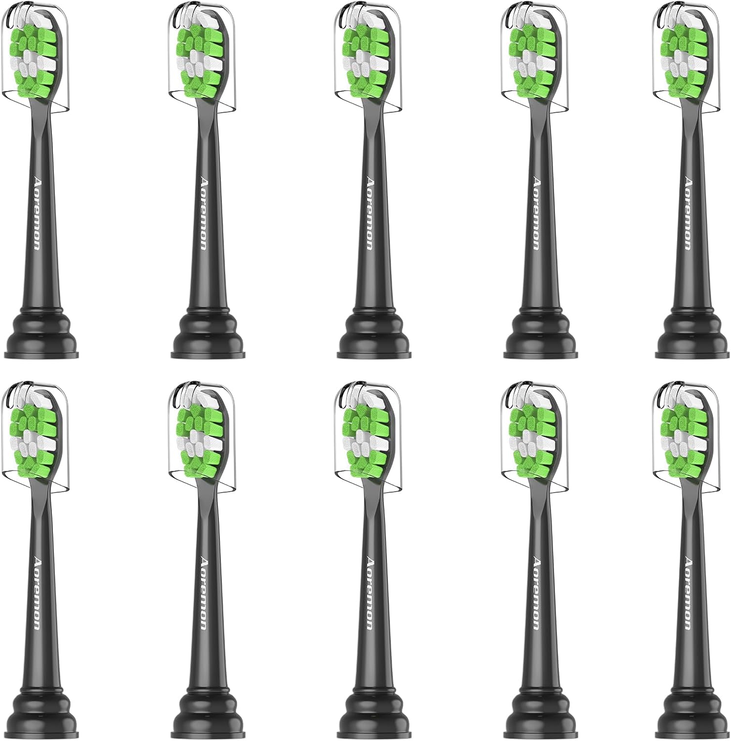 Aoremon Toothbrush Replacement Heads for Phillips Sonicare Replacement Brush Head Compatible with Most Philips Sonicare Click-on Electric Toothbrush, Black 10 Pcs