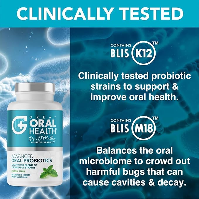 Oral Probiotics for Mouth Bad Breath Treatment for Adults; Dentist Formulated Dental Probiotics for Teeth and Gums Health & Chronic Halitosis with BLIS K12 M18, 60 Chewable Oral Health Tablets Mint