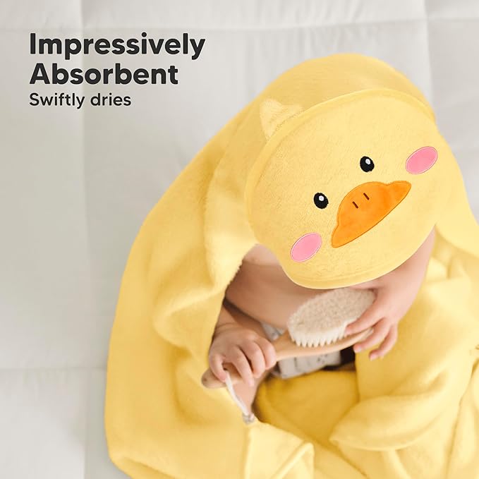 KeaBabies Hooded Baby Towel for Newborn - Viscose Derived from Bamboo Large Baby Bath Towels with Hood for Boys, Girls, Toddler, Extra Absorbent & Soft Newborn Bath Essentials (Duck, Petite)
