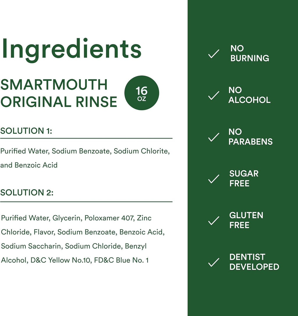 SmartMouth Original Activated Mouthwash & Tongue Cleaner, Bad Breath Support, Mint (Pack of 2)