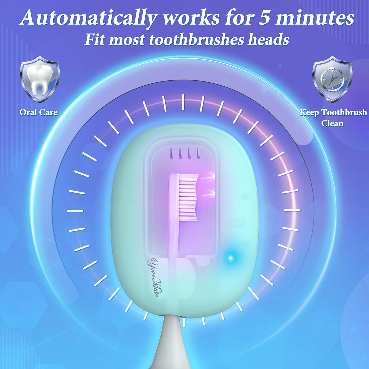 YourMate Rechargerable Toothbrush Sanitizer Case Travel Toothbrush Covers Case with Holder for Houshold and Traveling or Business Trip Blue