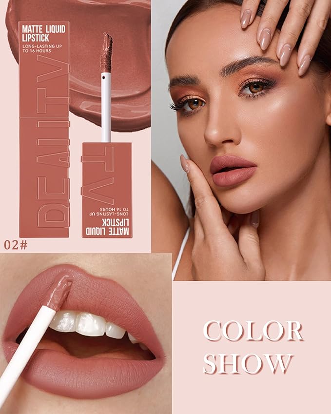 Matte Liquid Lipstick, 1Pcs High Pigmented Color Lip Stain Tint, Velvet Matte Lip Gloss, Long Lasting Waterproof Smudge-proof, Non-Stick Cup Lip Makeup,Christmas Gift for Women Girl-02#Orange