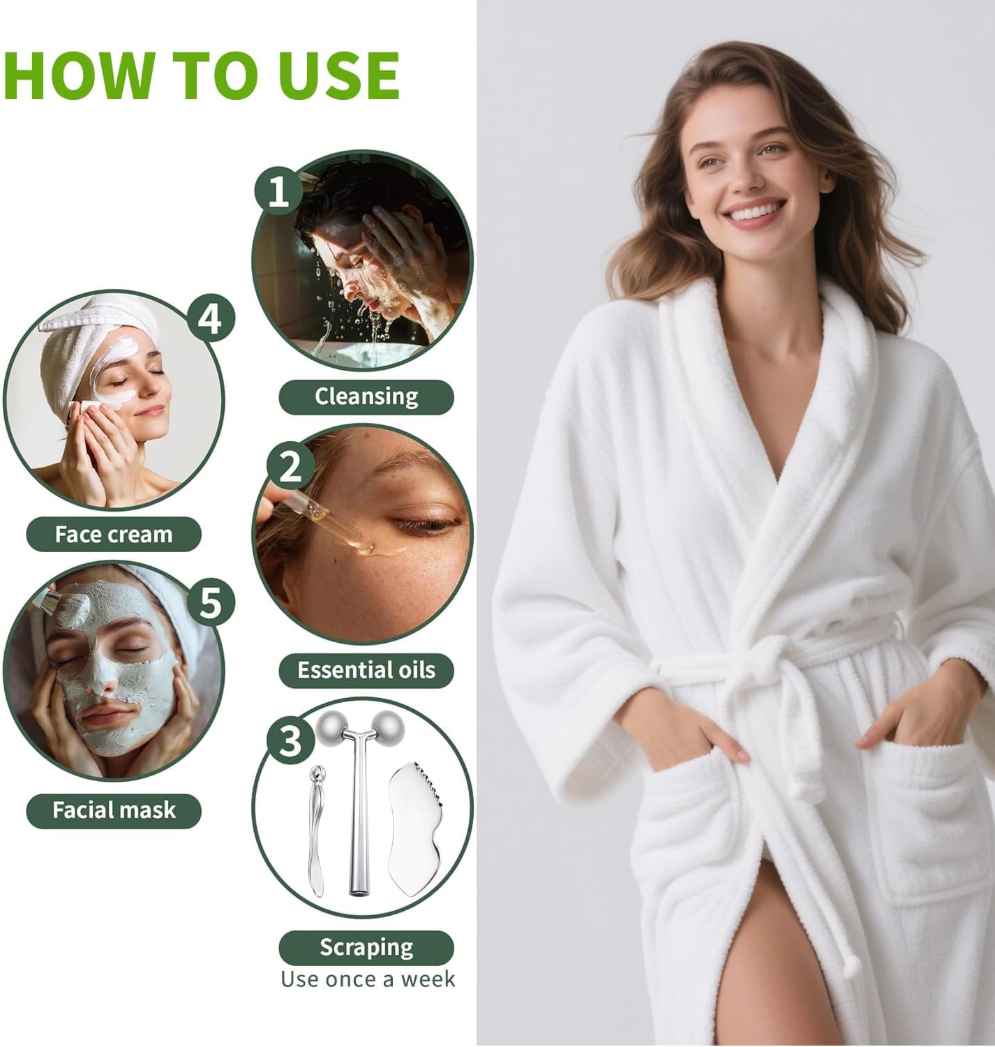 3-in-1 Stainless Steel Facial Massage Set, Face Roller, Gua Sha Tool, Eye Cream Applicator, Silver,Gifts for Women and Girl