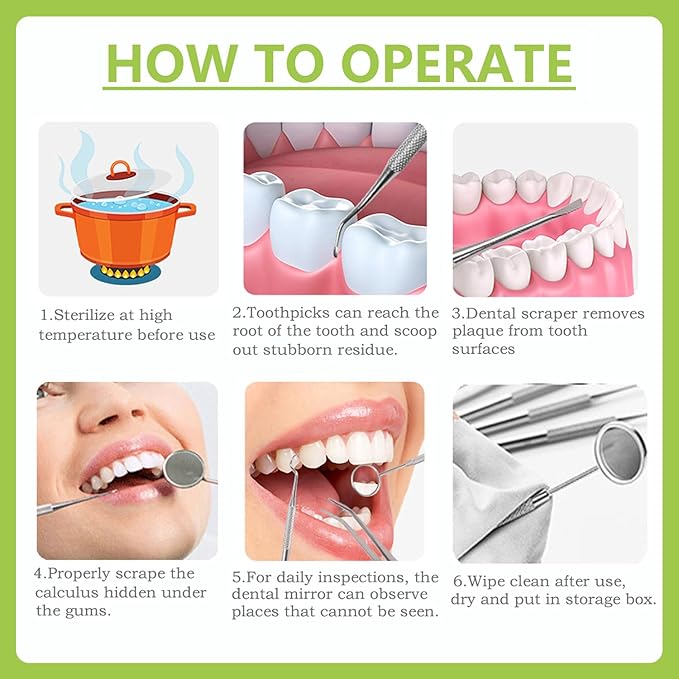 8 Pack Dental Tools PARYUNGR Teeth Cleaning Tool Kit, Stainless Steel Scraper Plaque Tartar Remover Tooth Cleaner Dental Floss Picks, Professional Oral Care Hygiene Set for Personal Pet Use with Case