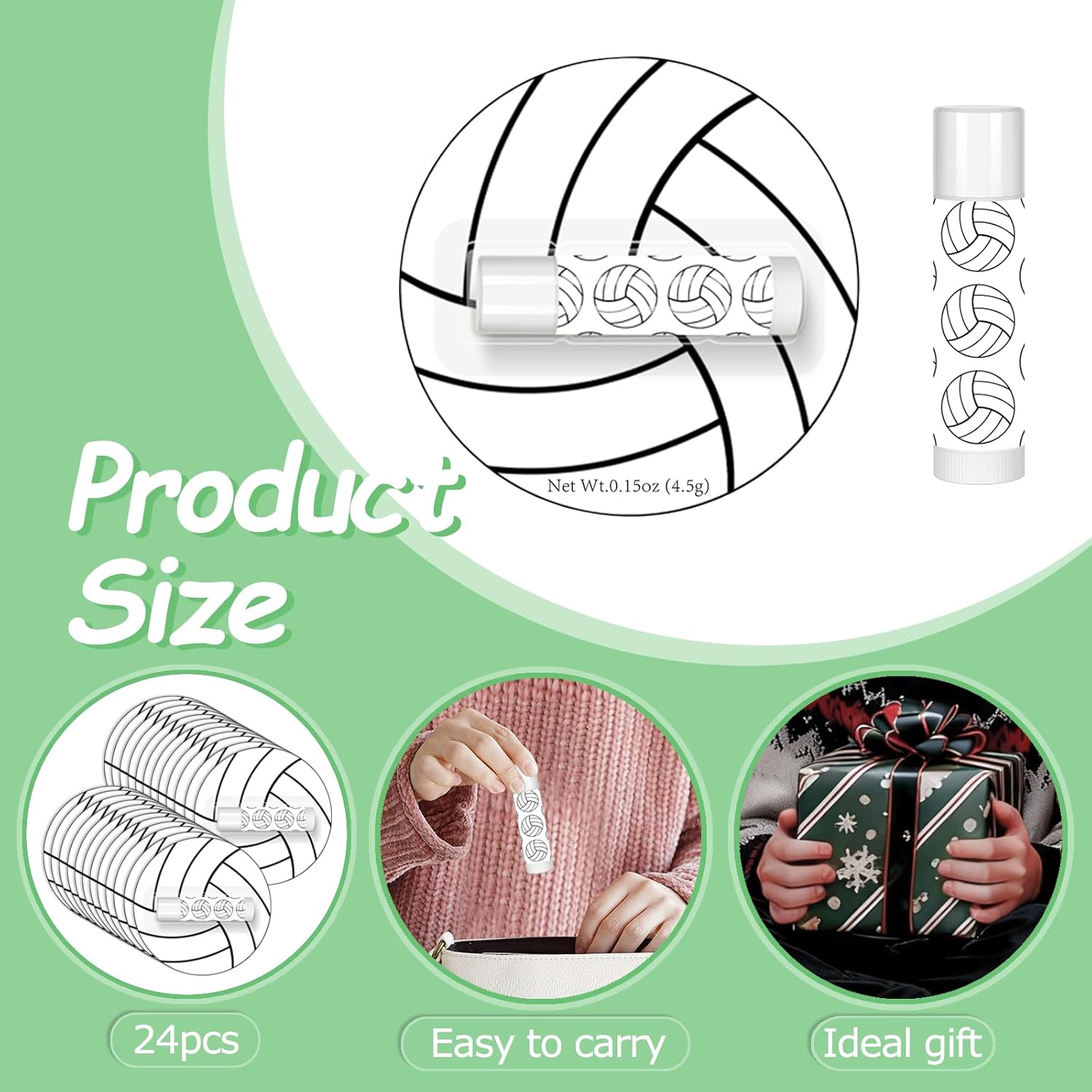 24 Pack Volleyball Lip Balm for Volleyball Theme Party Bulk Gifts,Beeswax Moisturizing Lip balm,Vanilla Flavor Plumping Chapstick for Volleyball Cheerleader Team Girls kids Men Women Sports Lovers