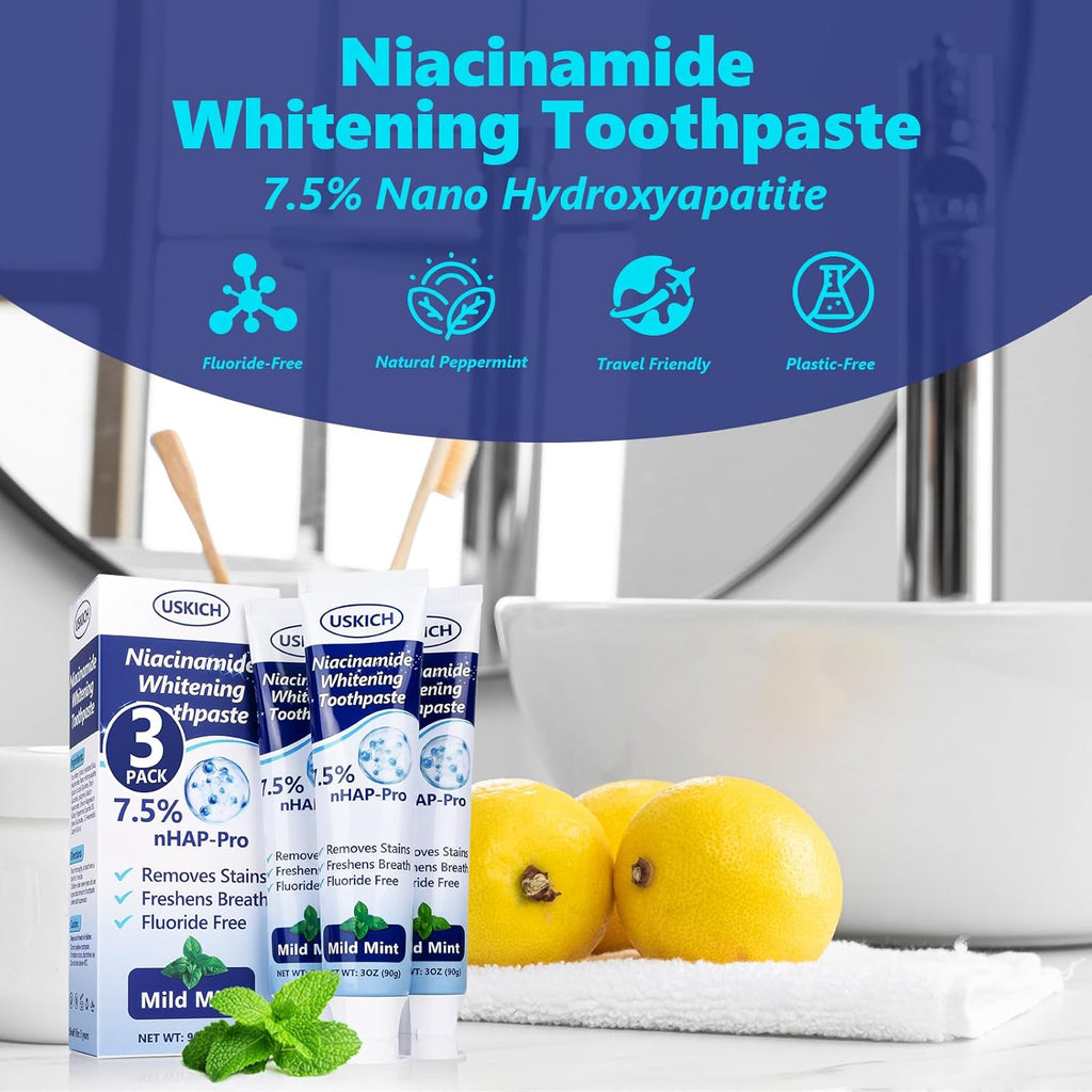 7.5% Nano-Hydroxyapatite Toothpaste,3 Pack Fresh Breath Whitening Toothpaste for Remineralizing Enamel & Sensitive Relief,Antiplaque,Natural Peppermint,Fluoride-Free
