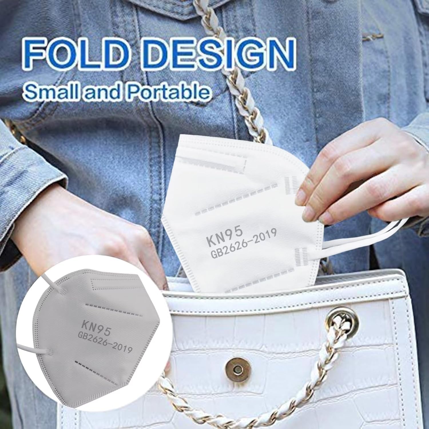 100PCS KN95 Face Masks 5 Layer Filter Efficiency≥95% with Elastic Ear Loop Breathable Mask(White,Grey)