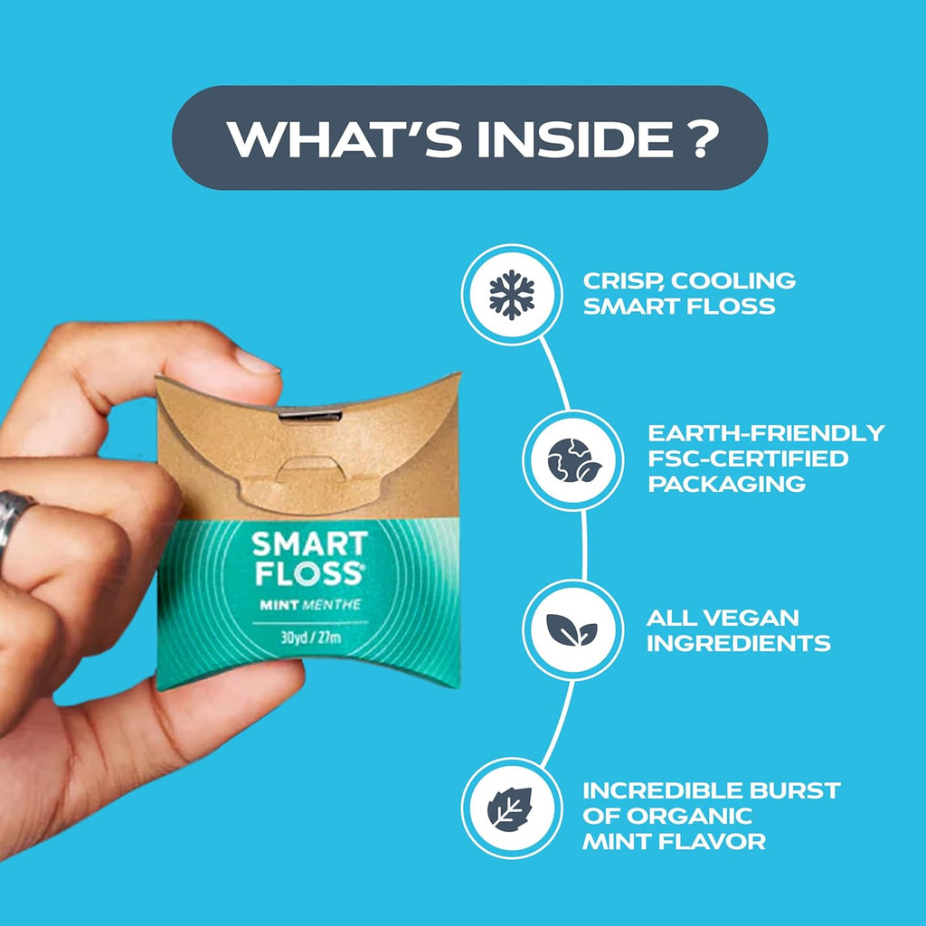 drTung's Smart Floss Mint for Teeth - Natural Expanding Dental Floss, Gentle on Tooth & Gums, Expands & Glides, PTFE & PFAS Free, Certified Organic Mint Essential Oils - Pack of 2