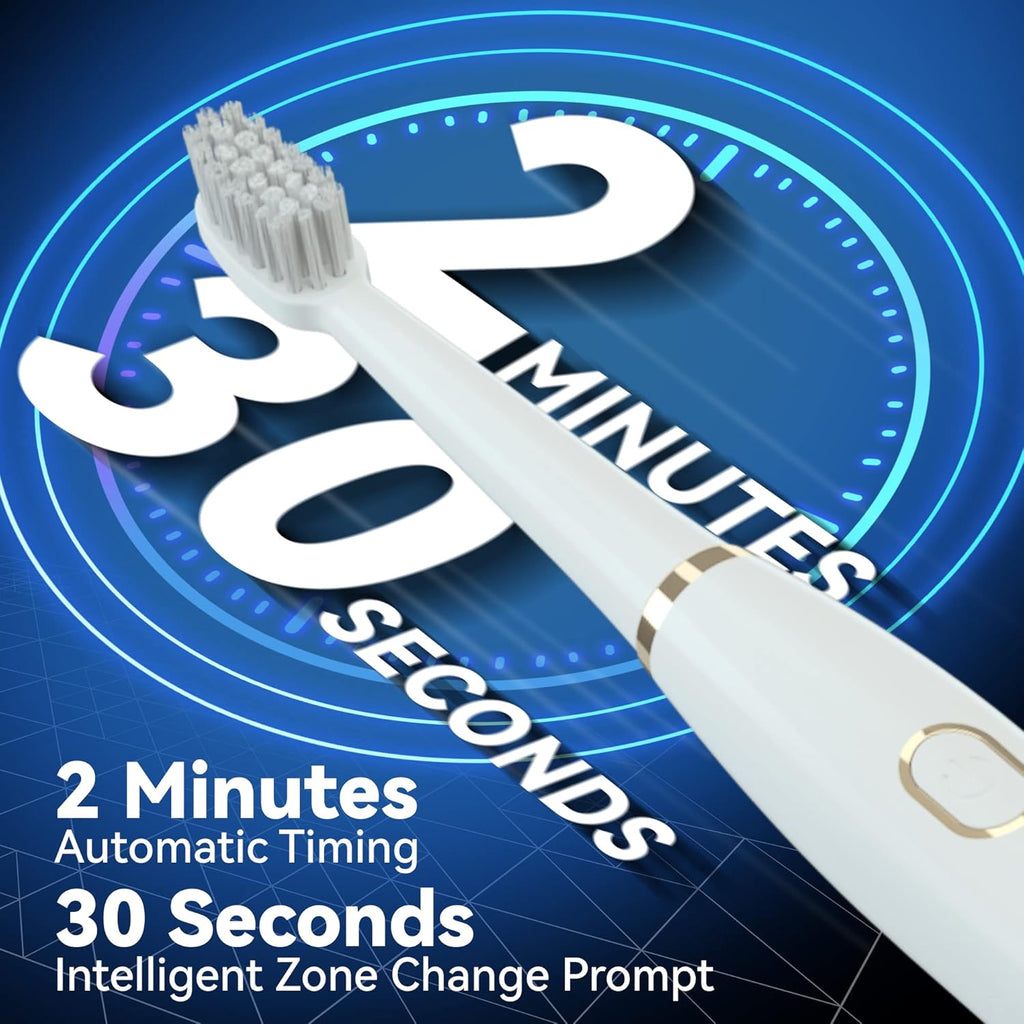 7AM2M Sonic Electric Toothbrush for Adults and Kids- High Power Rechargeable Toothbrushes with 8 Brush Heads,5 Adjustable Modes, Built-in 2-Minute Smart Timer,4 Hours Fast Charge for 30 Days(White)