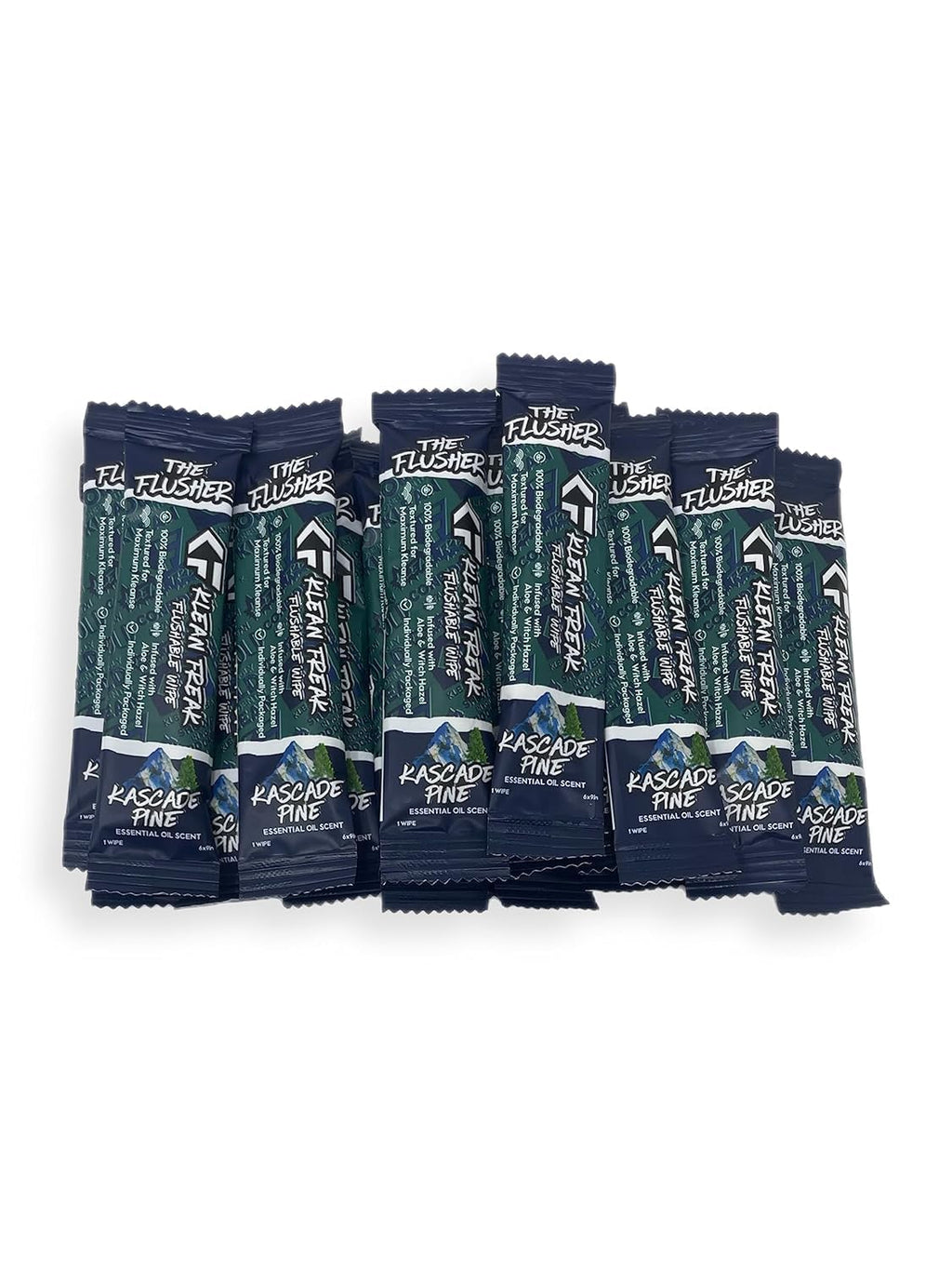 THE KLEAN FREAK FLUSHER - 100 Pack Wipes For Adults & Kids Unscented/Scented - 100% BIODEGRADABLE Individual Wrapped Travel WET Wipe for Toilet - Kascade Pine