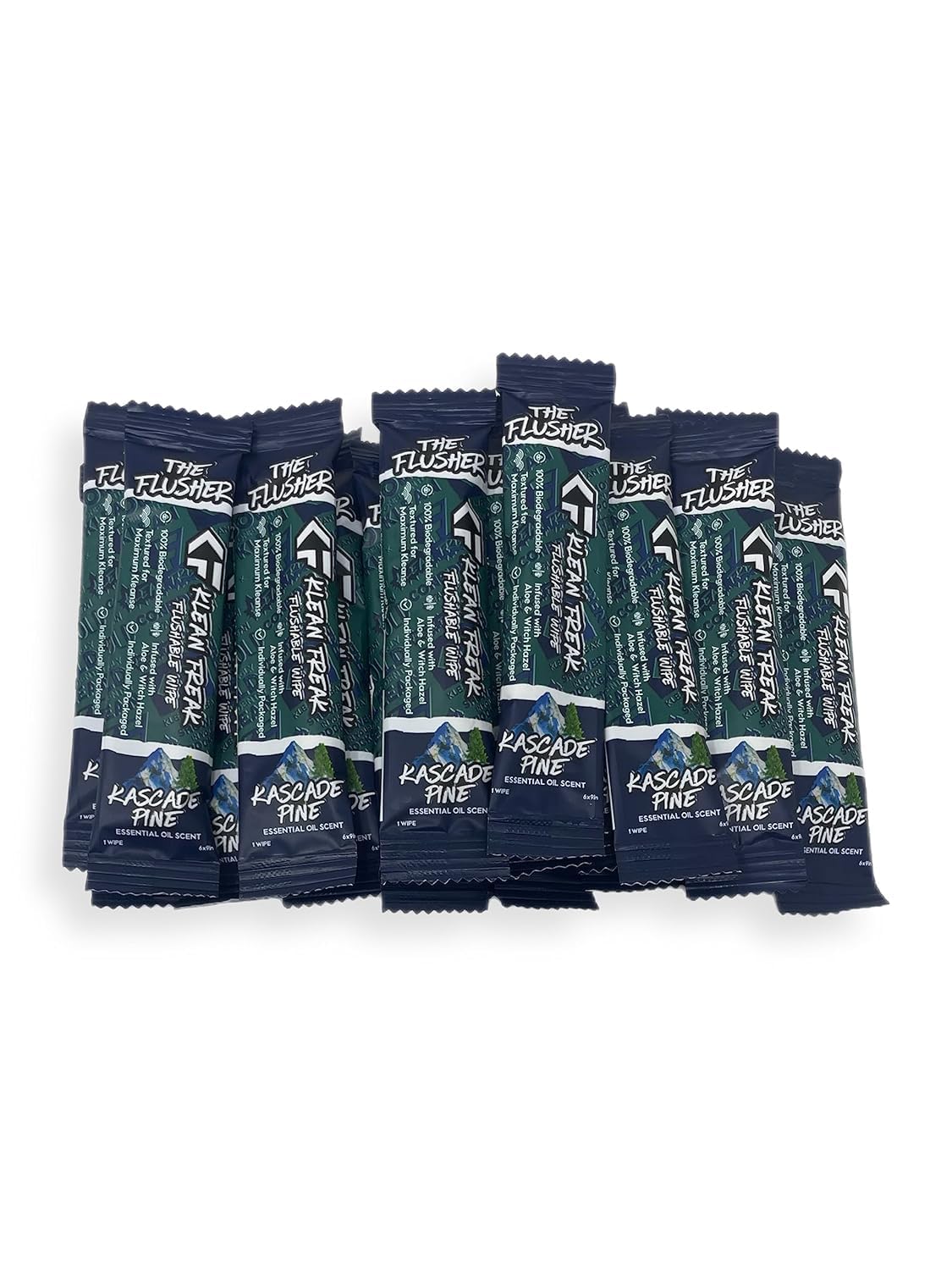 THE KLEAN FREAK FLUSHER - 100 Pack Wipes For Adults & Kids Unscented/Scented - 100% BIODEGRADABLE Individual Wrapped Travel WET Wipe for Toilet - Kascade Pine