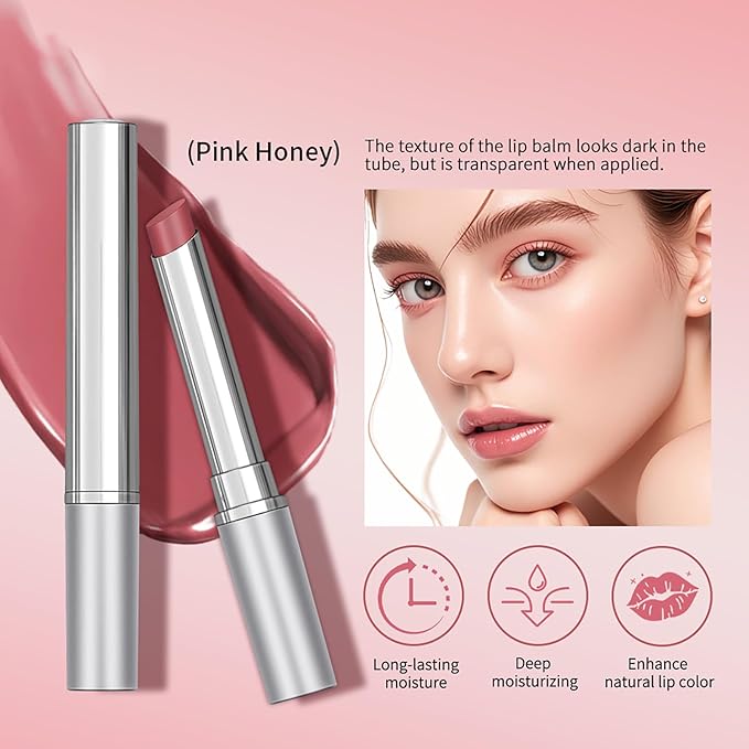 3PCS Honey Lipstick Tinted Lip Balm - Sheer Hydrating Lipstick for All Skin Tones - Moisturizing Lip Color, Nourishing Lip Balm with a Hint of Natural Black Cherry Tint (Black & Nude & Pink)