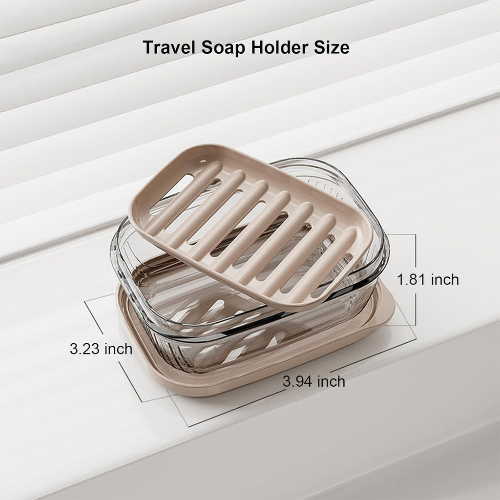 2Pcs Toothbrush Travel Case & Travel Soap Holder Dish Tray, Portable Clear Toothbrush Holders with Cover Leakproof Bar Soap Holder for Traveling School Camping Business Trip Bathroom