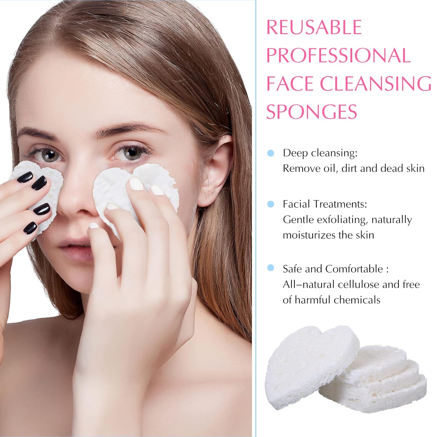 Nuenen 60 Pieces Facial Sponges with Container, Heart Shape Compressed Face Sponges Natural Cleaning Pads for Washing Face Cleaning Exfoliating Esthetician Makeup Removal(White)