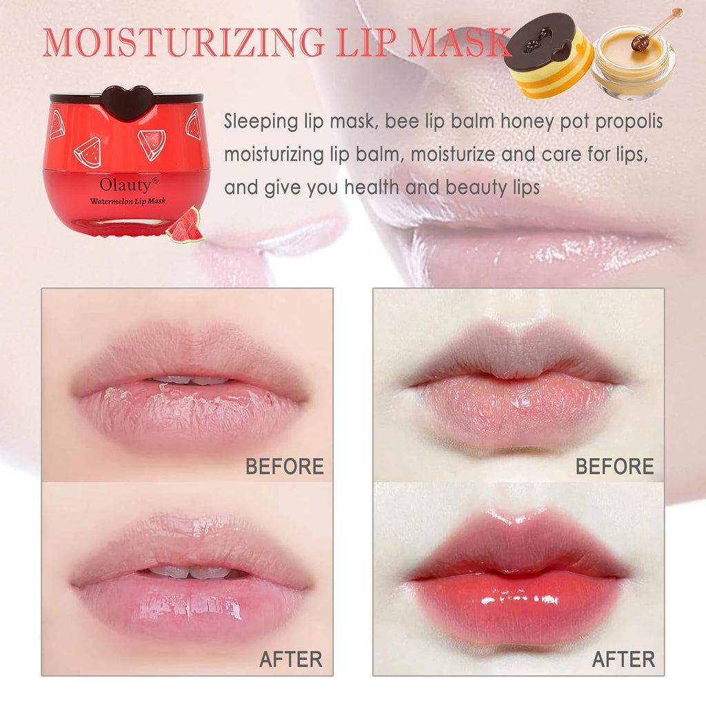8 PCS Bee Lip Balm Lip Mask Honey Pot, Propolis Lip Mask Overnight Moisturizing Lip Balm with Stick, Lip Sleeping mask Hydrating Prevention Dry & Cracked,Reduce Lip Lines Scrubs Exfoliato