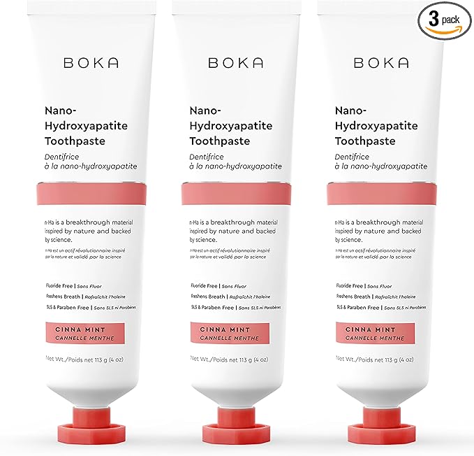 Boka Fluoride Free Toothpaste, Nano Hydroxyapatite Toothpaste, Appropriate for Sensitive Teeth - for Adult, Kids Oral Care - Cinnamon Mint Flavor, 4 Fl Oz 3Pk US Manufactured