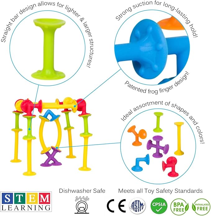 Froogly - 50 Piece Suction Montessori Bath Construction Set | Silicone Preschool Daycare Shower Travel Toys for Kids Toddlers Boys Girls Ages 3-6