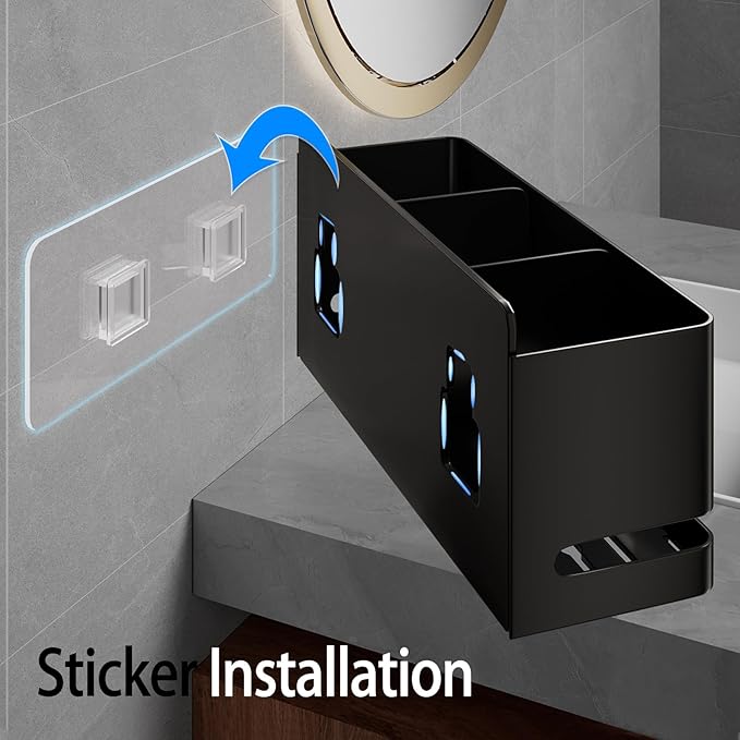 Aluminum Electric Toothbrush Holder - Bathroom Wall Mounted Toothbrush Holder (Black, Three Slot)