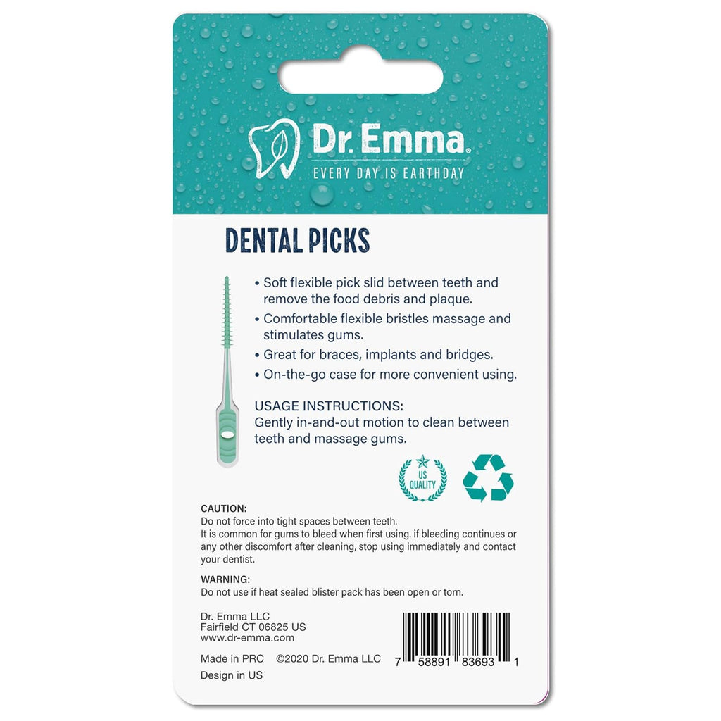 Dr. Emma Soft Rubberized Dental Picks Mint Brush Picks, 100 Count (1 Packs, Mint)