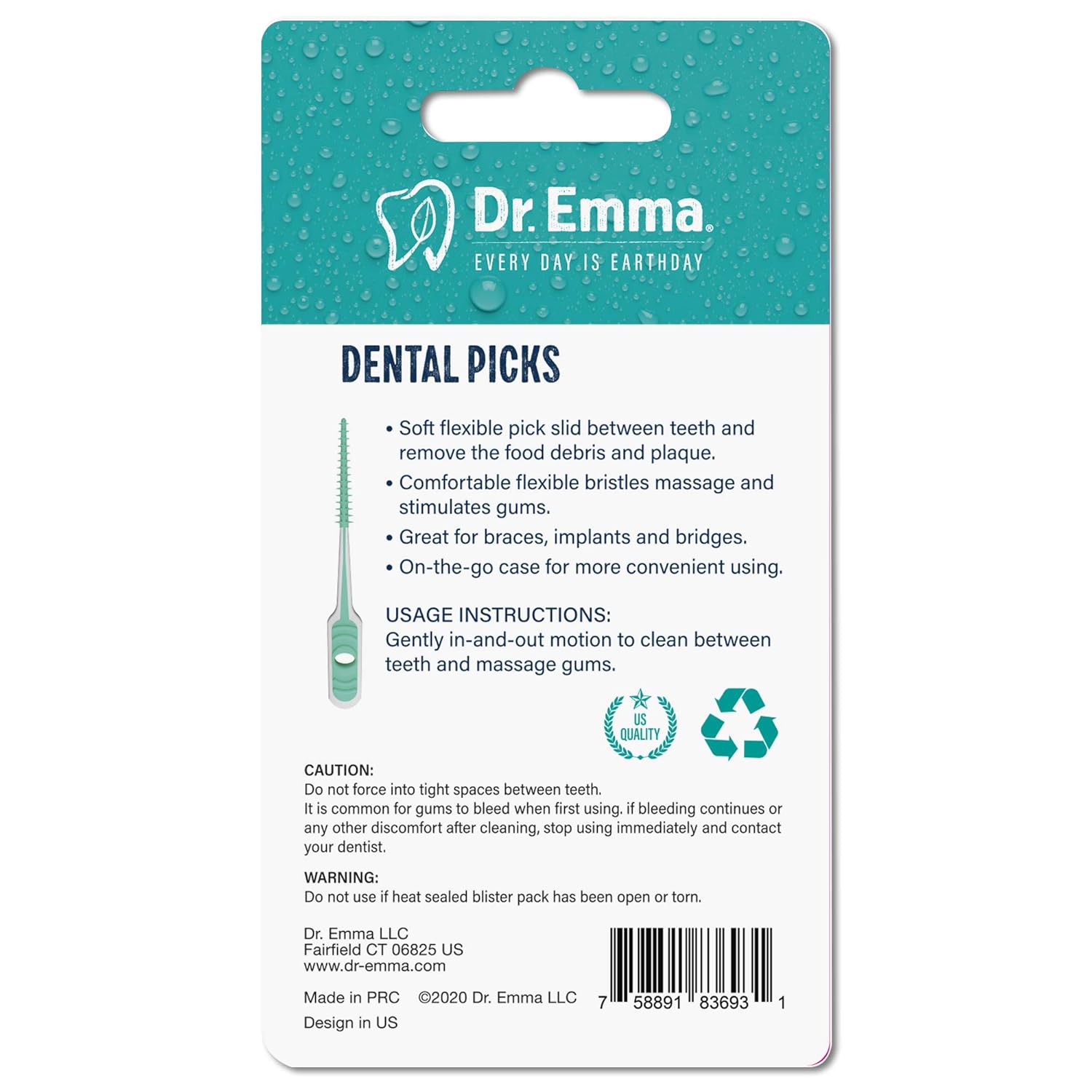 Dr. Emma Dental Picks Mint Brush Picks 100Ct/Pack, 2 Packs (200Ct)