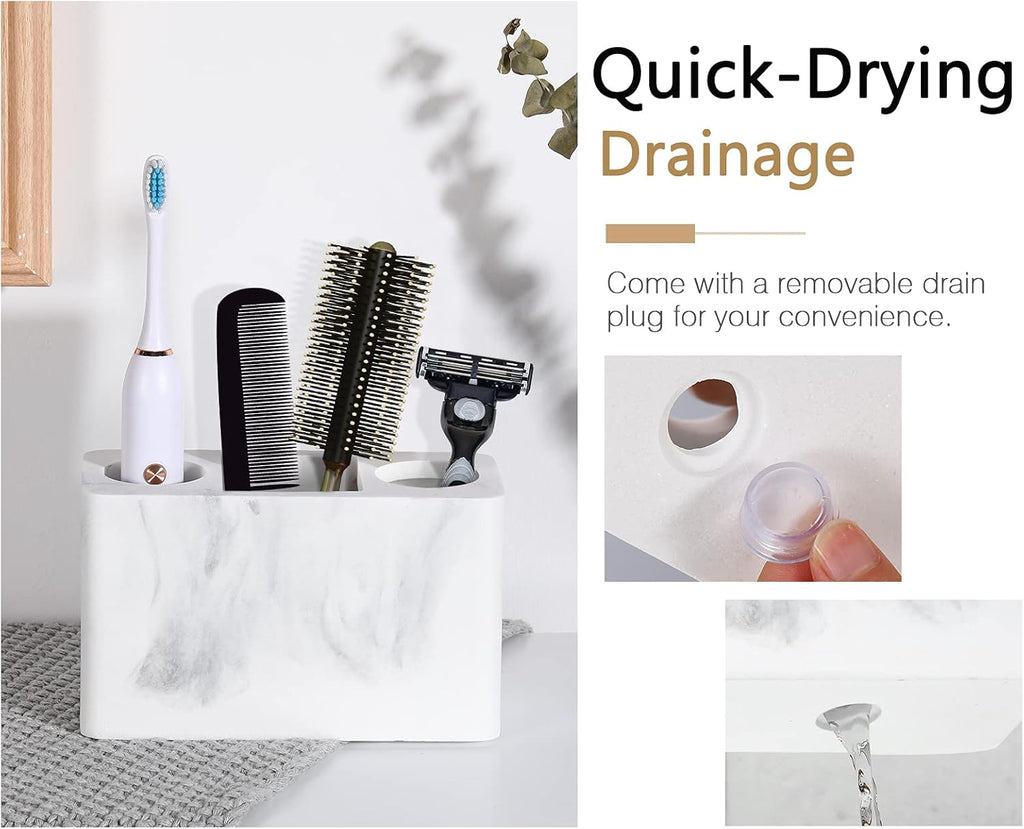 Luxspire Toothbrush Holder, 3 Slots Electric Toothbrush and Toothpaste Holder, Bathroom Countertop Storage Bathroom Accessories Toothbrush Stand for Vanity Counter Organizer Caddy - Gravel White