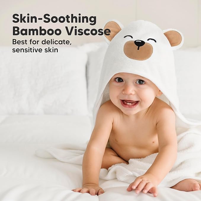 KeaBabies Hooded Baby Towel for Newborn - Viscose Derived from Bamboo Large Baby Bath Towels with Hood for Boys, Girls, Toddler, Extra Absorbent & Soft Newborn Bath Essentials (Grizzly, Petite)