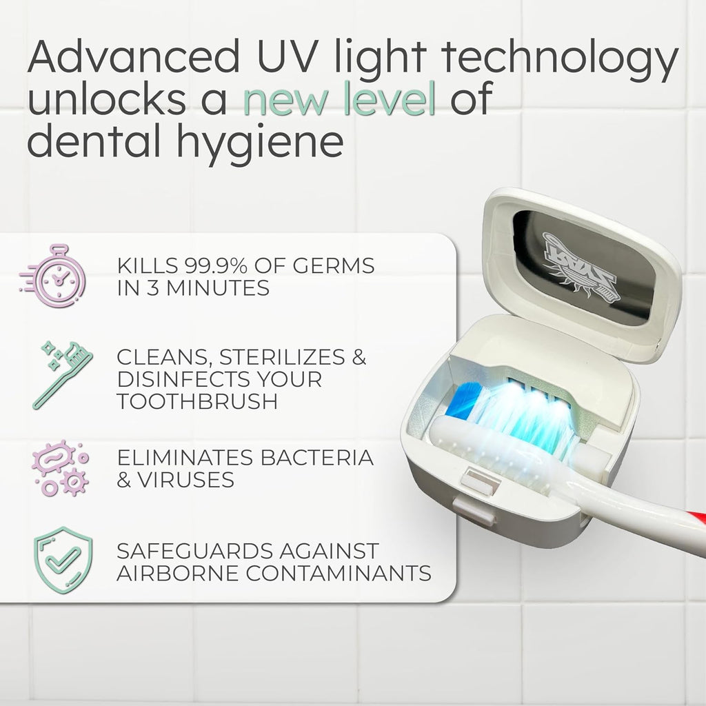 Rayz UV-C Toothbrush Sanitizer | Portable & Rechargeable | 99.9% Sanitization in 3 Minutes | Wall Mountable, Travel-Friendly & TSA-Approved (Pearl)