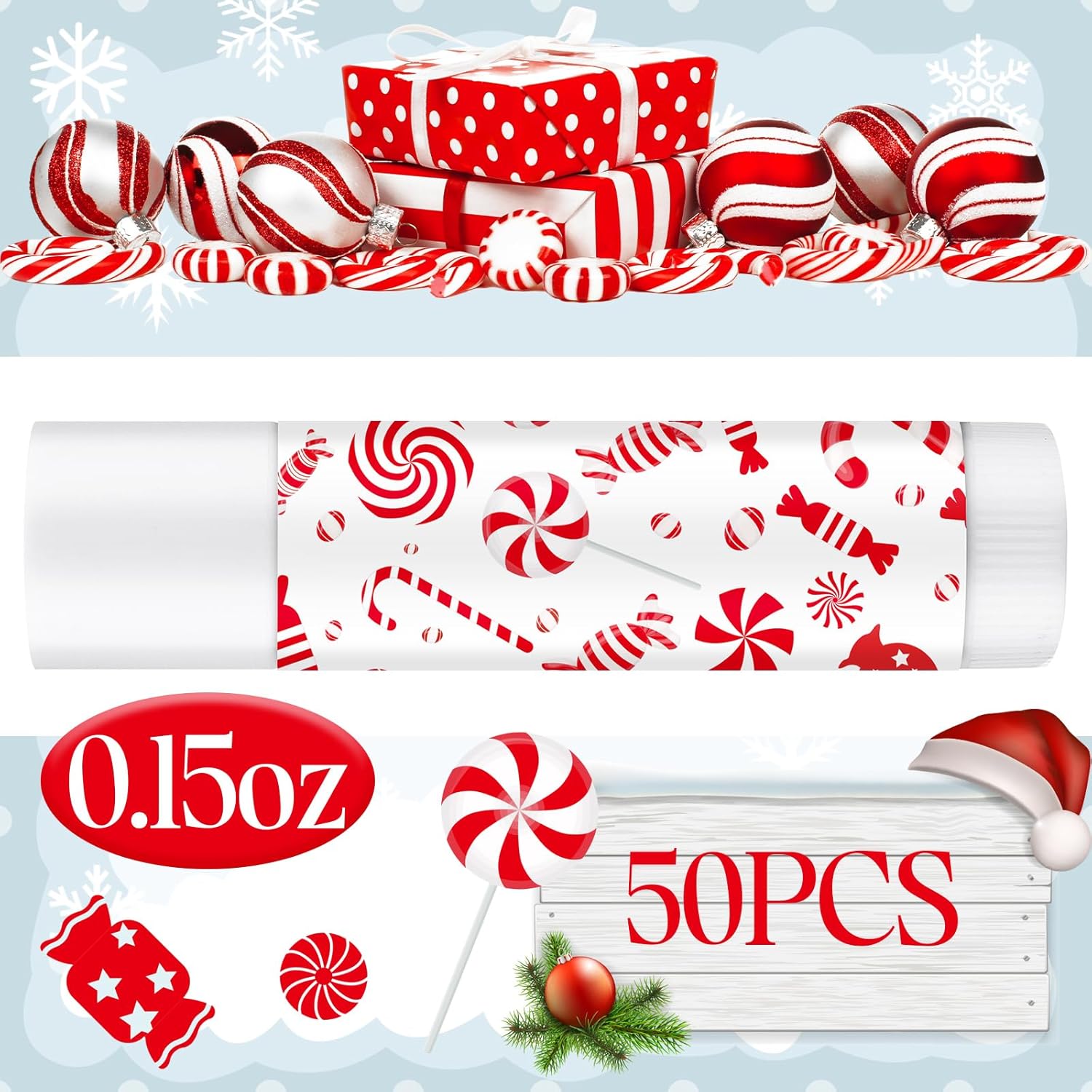50 Pack Christmas Lip Balms Bulk Christmas Candy Peppermint Cane Scented Holiday Flavor Lip Balm Gifts Xmas Party Gifts Bulk Xmas Items Stocking Stuffers for Women Men Staff Employee (Lollipop 2)