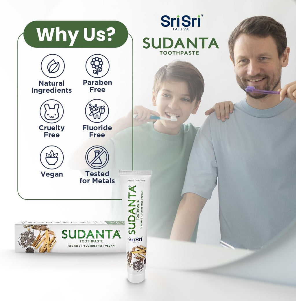 Sri Sri Tattva Sudanta Herbal Toothpaste for Oral Care Protection - Fluoride Free Ayurvedic Toothpaste to Strengthen Teeth and Gums Without Causing Sensitivity - All Natural, 200g (1 Pack)