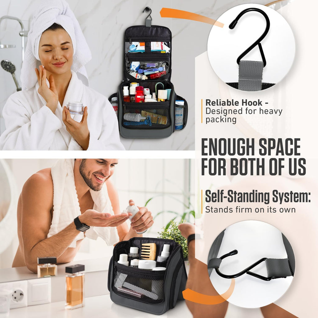 VENTURE 4TH Hanging Travel Toiletry Bag for Women & Men - Travel Organizer with Expandable Compartments & Removable Clear Pouch for Toiletries (Gray)