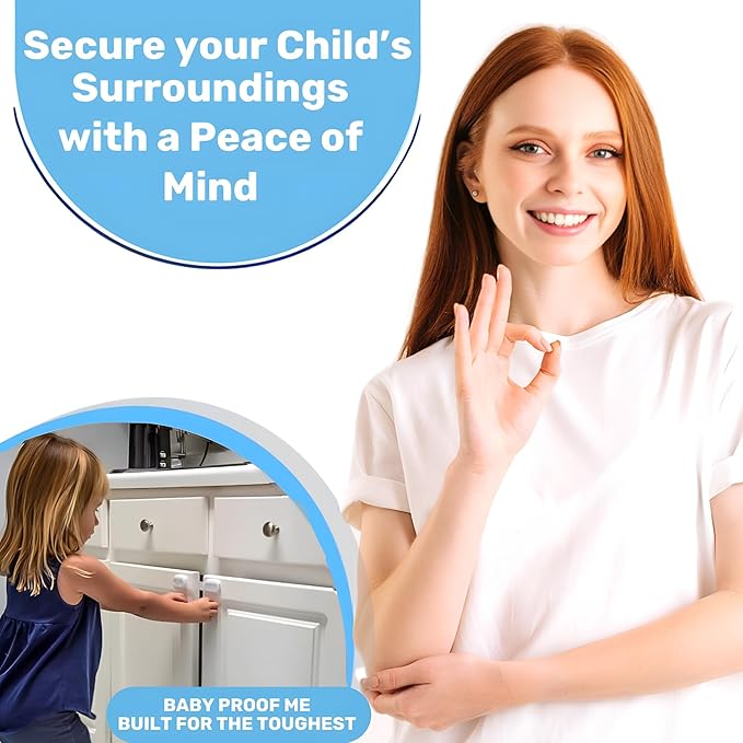3M Adhesive Child Safety Strap Locks by Baby Proof Me, Baby Latches for Cabinets, Dishwashers, Fridges, Ovens and Trash Cans, Stain Free Toilet Lock (6 Safety Latches)