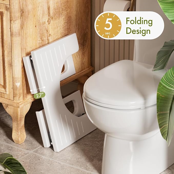 AmazerBath Bamboo Toilet Stool, 7 Inches Foldable Squatting Potty Stools for Adults, Non-Slip Pooping Stool for Bathroom, 0.79" Thickness Poop Foot Step Stools for Kids, White