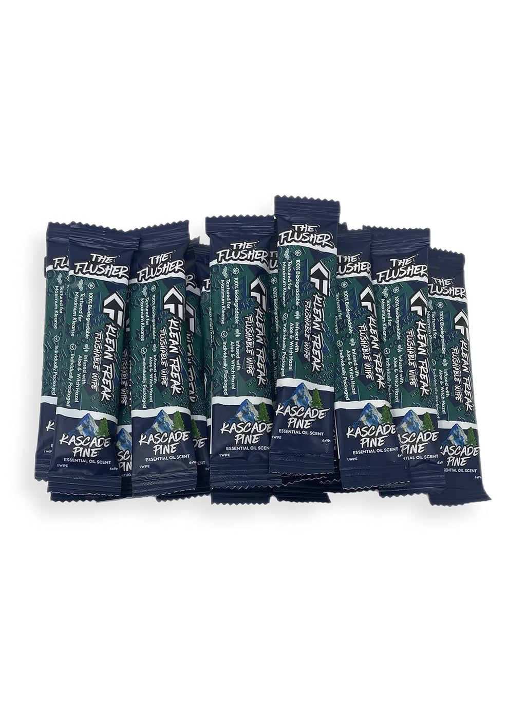 THE KLEAN FREAK FLUSHER - Flushable Wipes For Adults & Kids - 100% BIODEGRADABLE Individual Wrapped Travel WET Wipe for Toilet - Soothing Aloe & Witch Hazel - Alcohol Free 20 Pack - Kascade Pine
