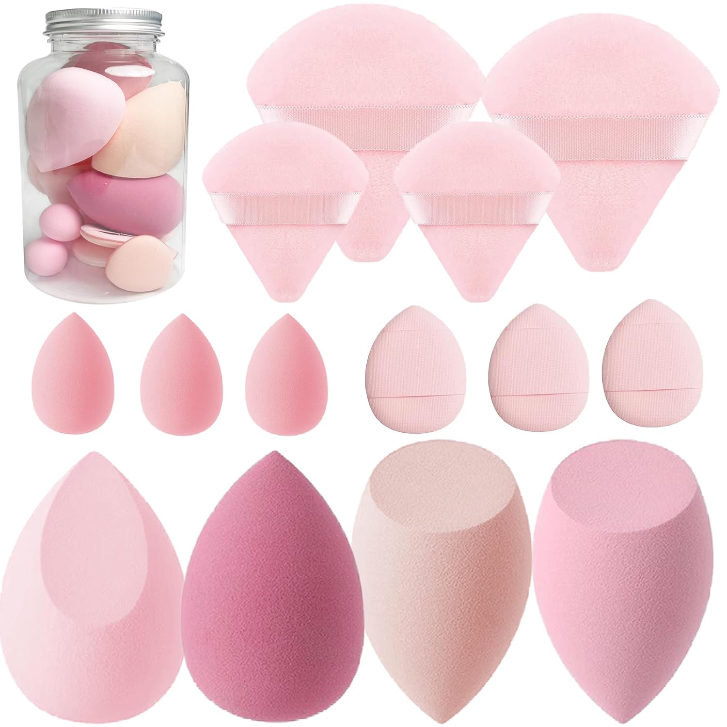 Makeup Sponge Set Blender Sponges 14 Pcs for Liquid Cream, and Powder Latex Free Multi-colored Sponges for Makeup Application with Storage Box Pink Gifts