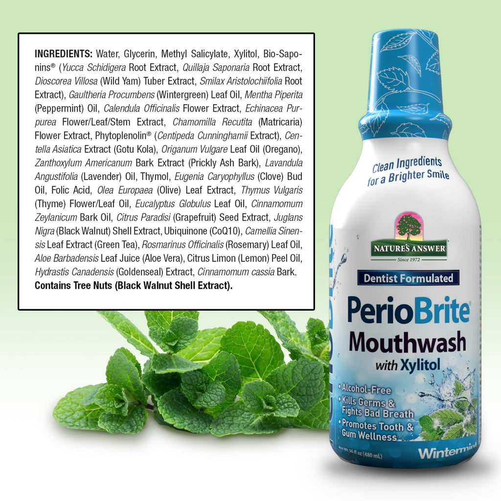 Nature's Answer Periobrite Alcohol-Free Mouthwash, Wintermint, 16 Ounce (2 Pack) | Fluoride Free | Natural Breath Freshener | Stain Remover | Natural Teeth Whitener