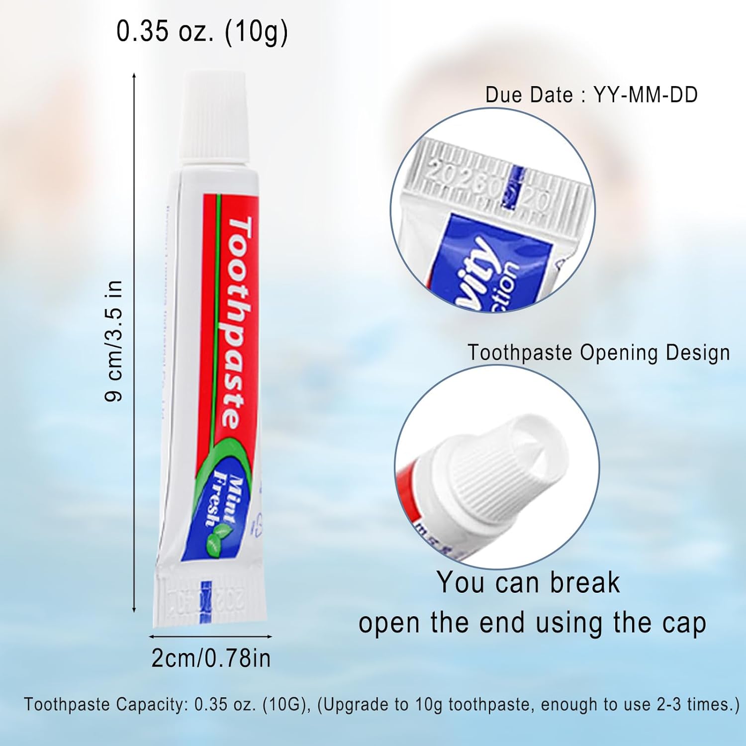 200 Tubes Bulk Travel Size Toothpaste,Extra Small 0.35oz Small Toothpaste Travel Size Bulk 0.8x3.5 inches Peppermint Mini Disposable Toothpaste for Hotel,Guests,Homeless,Charity