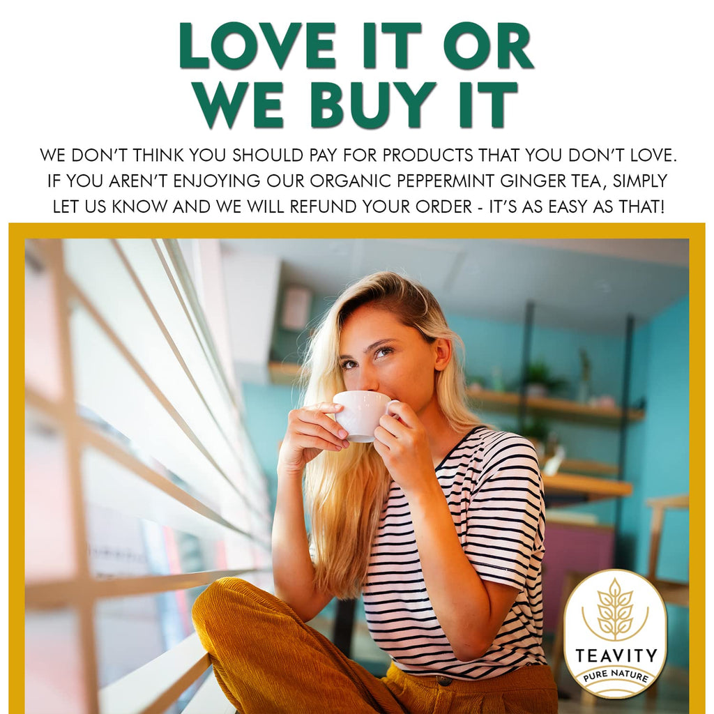 Organic Ginger Tea Pods for Keurig with Organic Peppermint Tea - Decaf Tea for K Cup Brewing Peppermint Ginger by Teavity (12 Tea Pods)