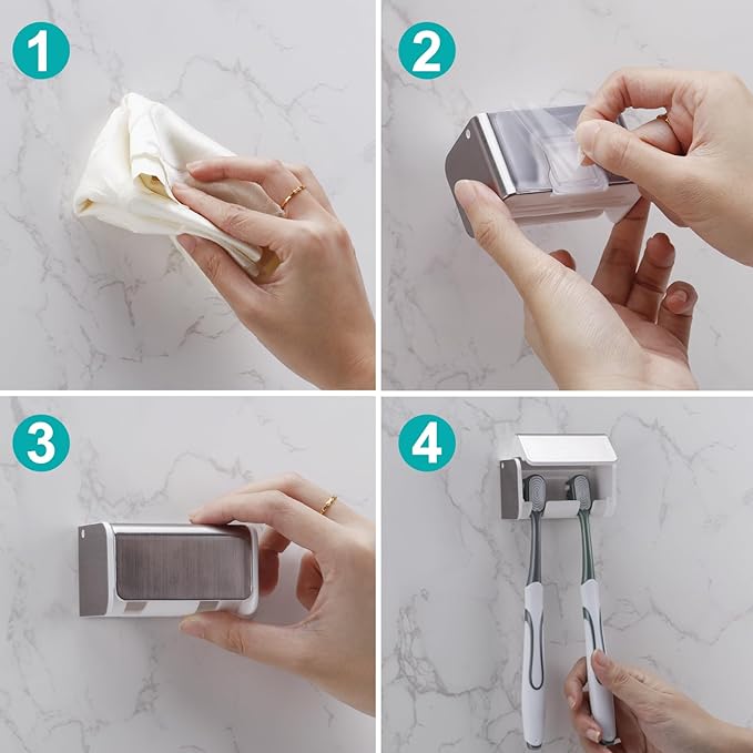 2 PCS Toothbrush Holders Wall Mounted with Cover, Electric Tooth Brushing Holder for Bathroom, 2 Slots Self Adhesive Toothbrush Organizer for Family, Kids (2, Brushed Silver)