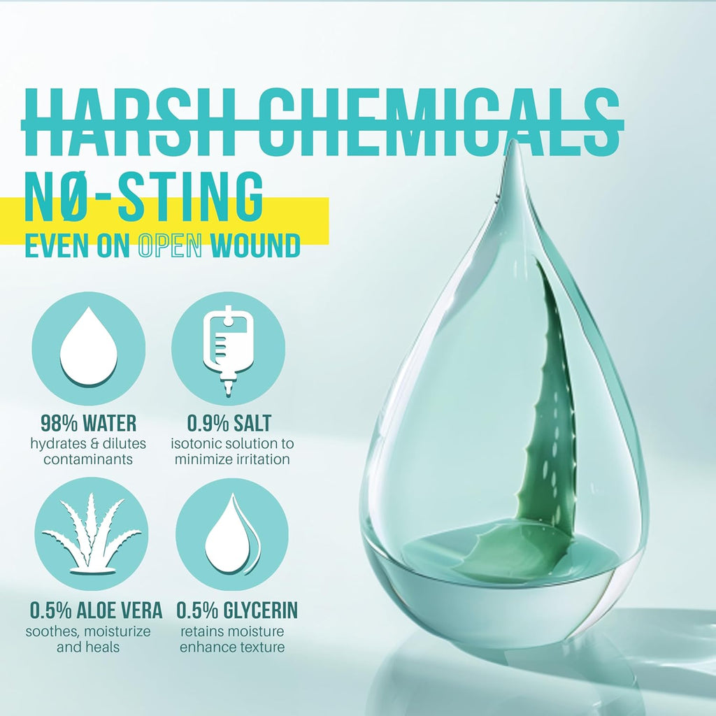 Saline Wipes | 80 Pcs Sterile Wet Towelettes Formulated for Sensitive Skin | Nose, Piercing Aftercare, Baby & Kids | No-sting Alcohol-Free Wipes with Aloe Vera | 6" x 8" Extra Large Sheet