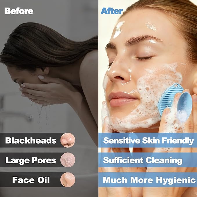 2 Pack Face Scrubbers, Silicone Face Scrubber Soft Bristles, Gentle Lather, Exfoliating & Deep Cleaning for Sensitive Skin, Giant Suction Cup Stick Securely, Easy to Store (Blue)