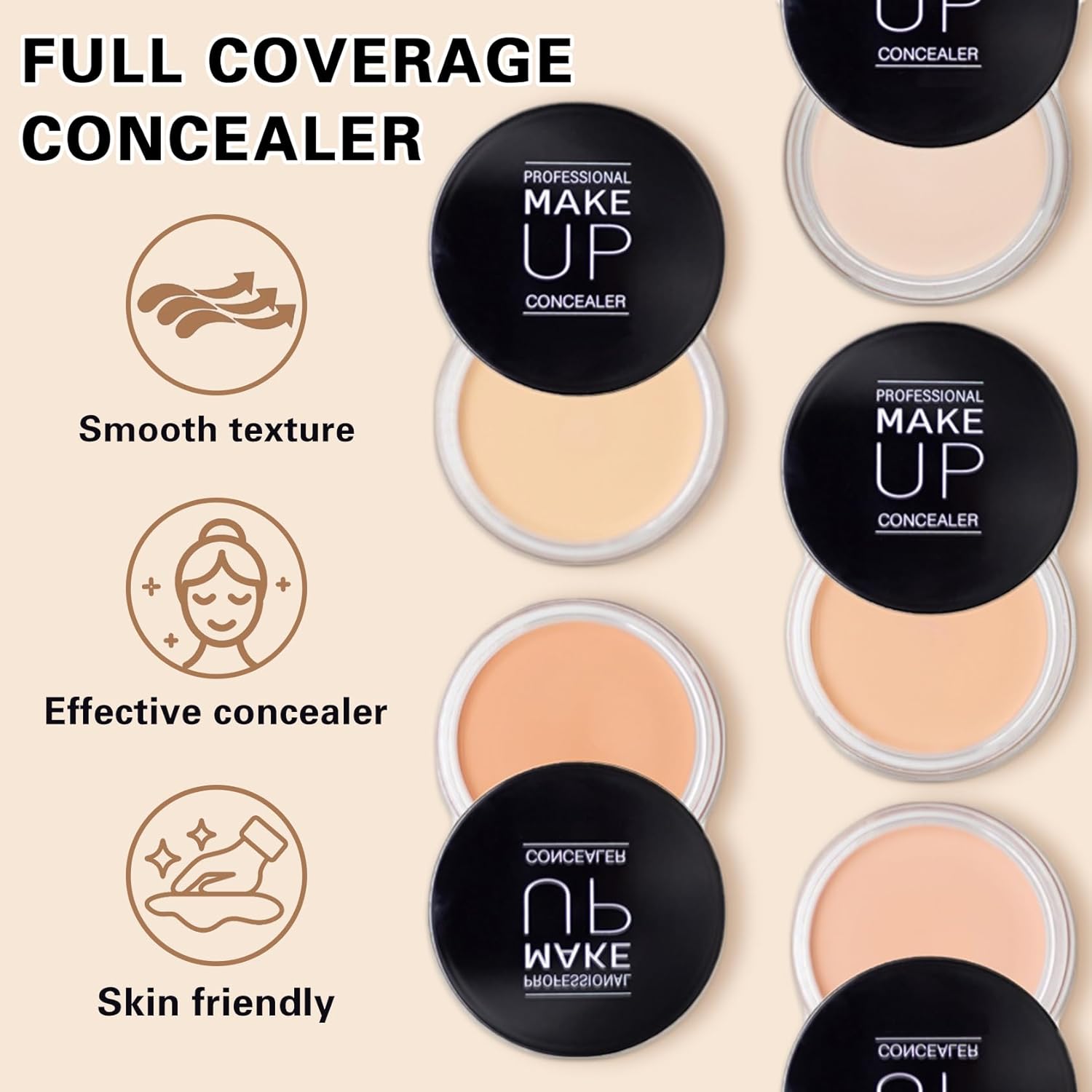 Under Eye Concealer for Dark Circles with Primer,Pot Concealer Full Coverage Tattoo Cover up Makeup,Nourishing and Moisturizing,Cruelty-free（04 Light）