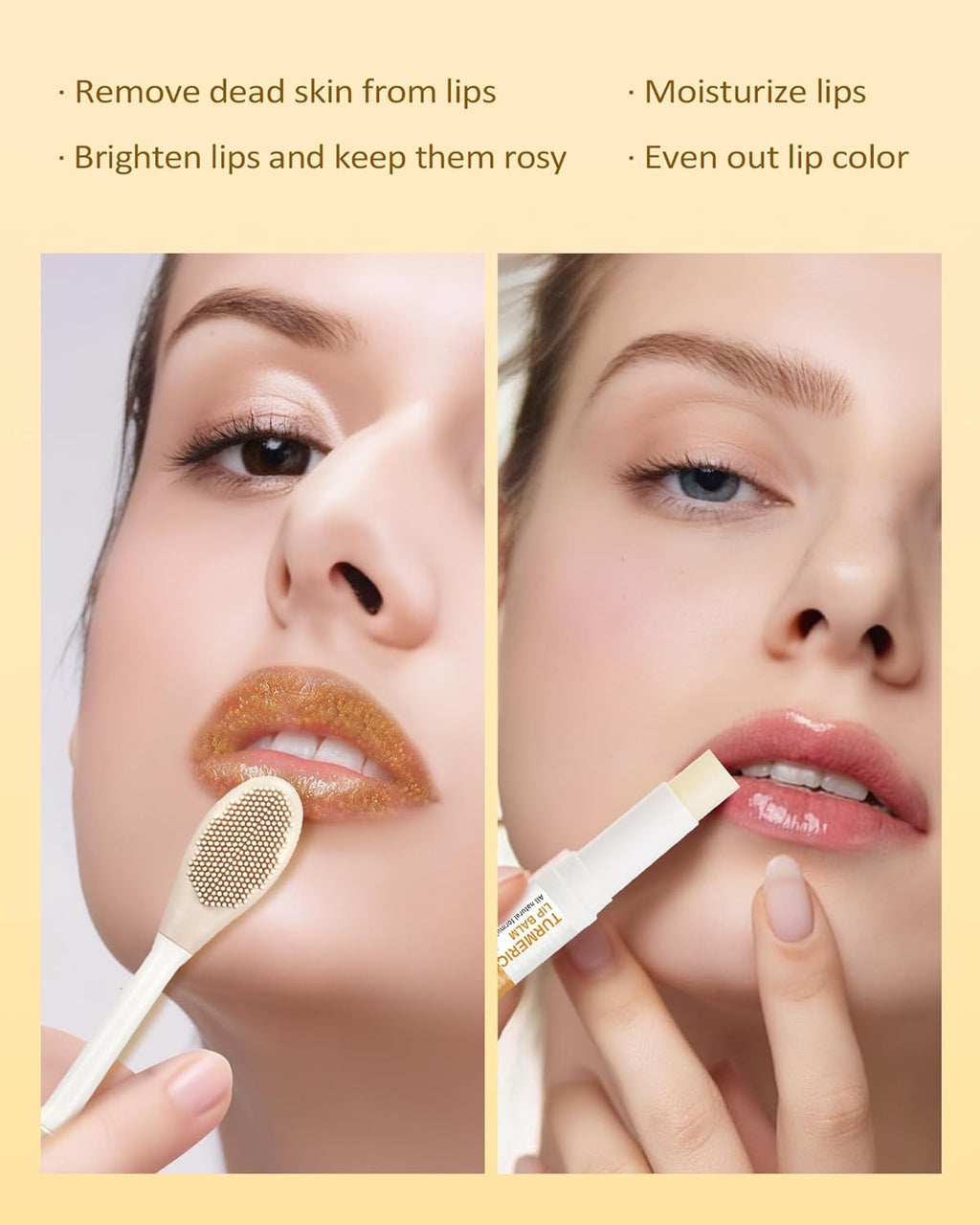 2PCS Turmeric Lip Balm,Hydrating Turmeric Lip Balm with Turmeric Oil For Dark Lips, Long-Lasting Natural Nourishing Balm Moisturizer for Dry, Cracked Lips Exfoliator Scrub Softening Lip Care Set