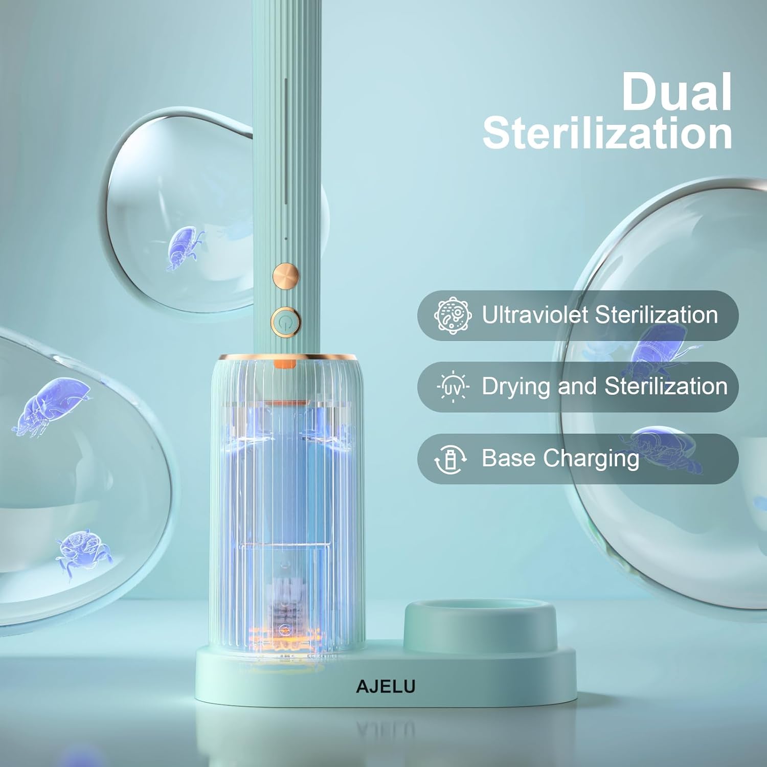 Rechargeable Sonic Toothbrush with Drying Holder, 8 Brush Heads, Smart Timer, Waterproof Design – Mint Green Edition