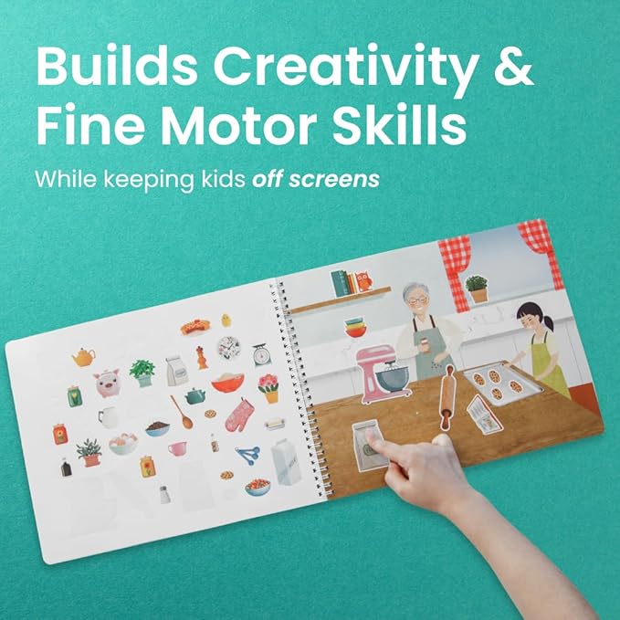 CUPKIN Sticker Book for Kids 2-4, 500+ Kids Stickers, Spending Time with Grandma 12 Coloring Pages, 12 Scenes, Fun Toddler Travel Activity Coloring and Sticker Books for Children Ages 4-8 + 8-10