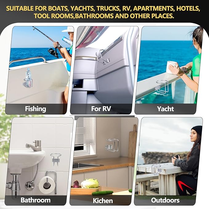 Marinebaby 4 pcs Boat Cup Holder,Stainless Steel Universal Drink Holders,Suitable for Boat,Truck,RV,Tractor,Outdoor Wooden Swing. (Silver)